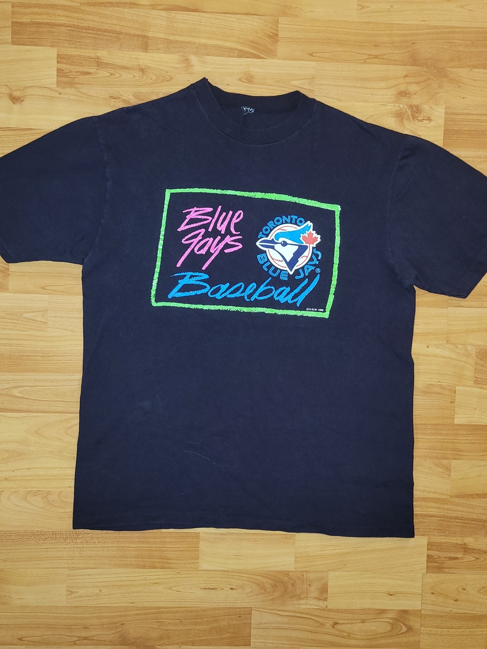 Vintage 1989 Toronto Blue Jays MLB Neon Graphic T-Shirt Single Stitch, Large